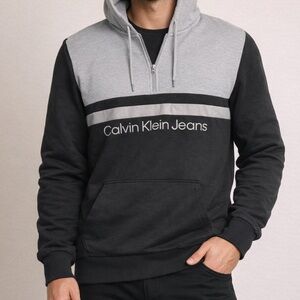 Calvin Klein Jeans Men's Zip-Up Grey black Sweater XL 72% cotton 28% polyester